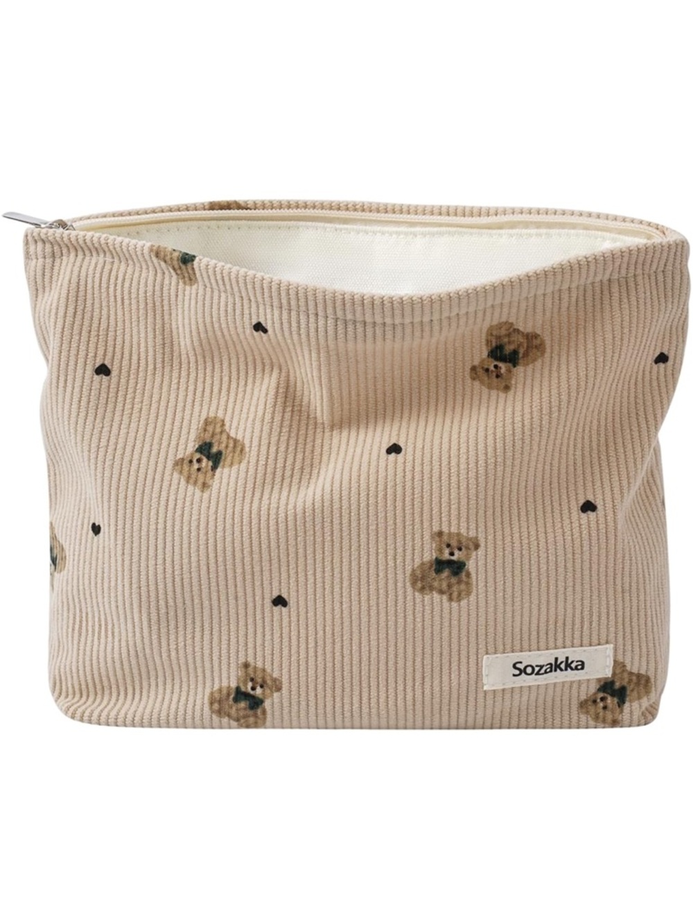 NEW Sozakka Beige Teddy Bear Corduroy Pouch